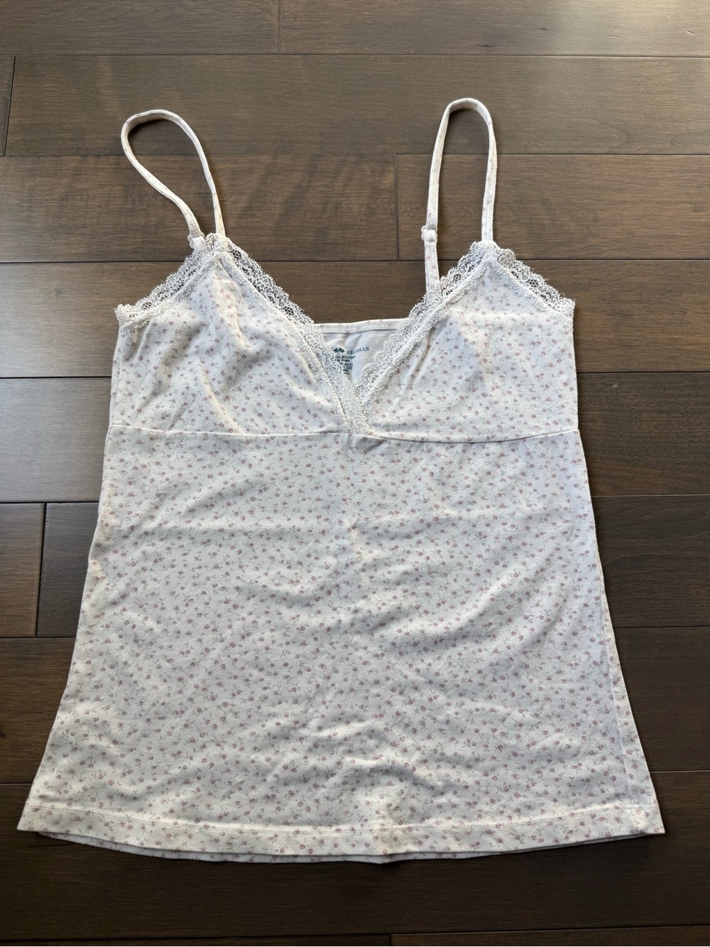 Brandy Melville Women's White Floral Lace-Trim Camisole Top